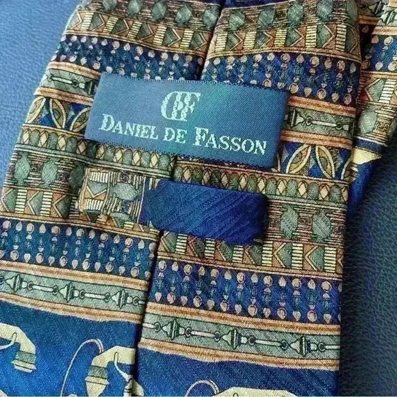 Daniel De Fasson Men’s Silk Tie Handmade Antique Telephone Design Classic Career - Picture 8 of 12